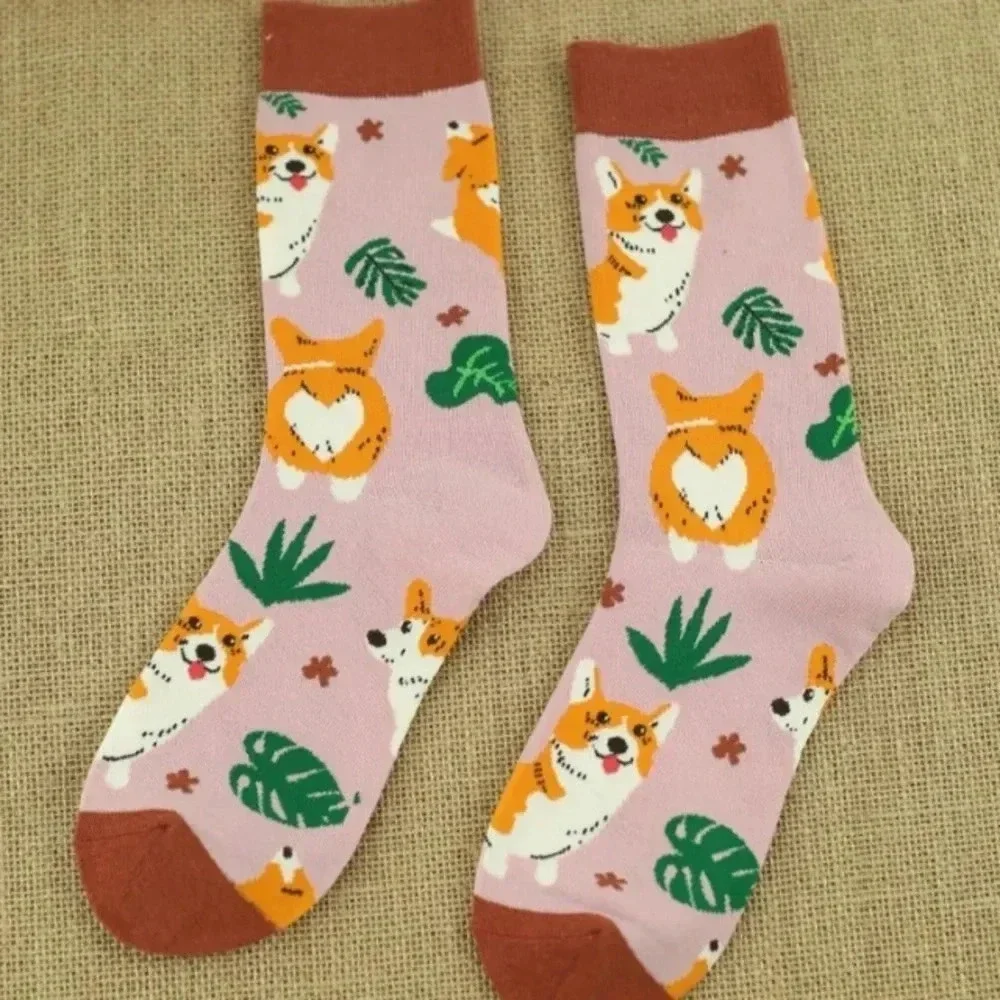 Multicolored Corgi Womens crew socks activewear comfortable